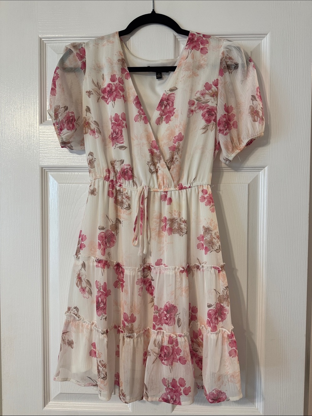 City Studio Floral Mini Dress in Cream with Pink and Brown Flowers